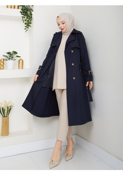 Kadın Lacivert Arkası Düğmeli Trençkot fiyatları