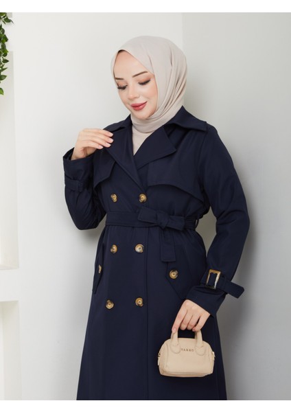 Kadın Lacivert Arkası Düğmeli Trençkot indirimleri
