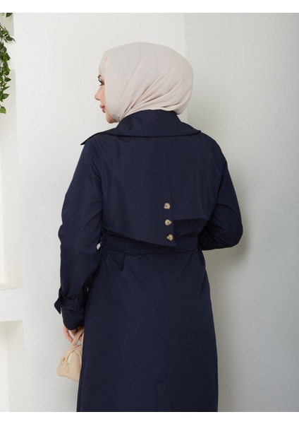 Kadın Lacivert Arkası Düğmeli Trençkot