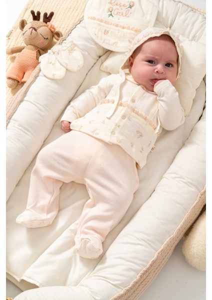 Rose Girl %100 Organik Pamuk Kız Bebek 5'li Hastane Çıkış Seti