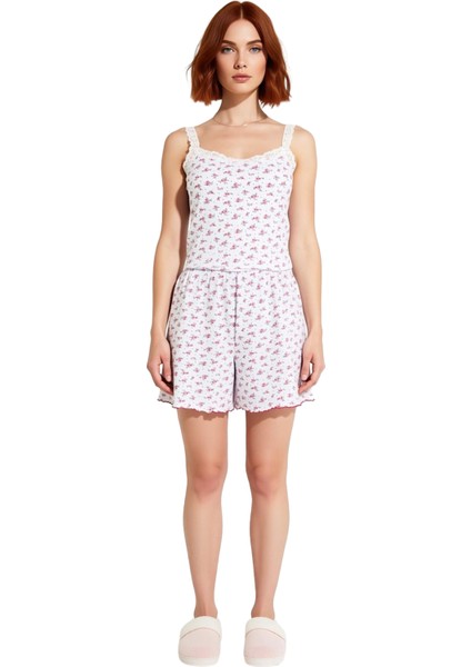 Kadın Çiçekli Dantel Detaylı Ince Askılı Pijama Takımı Fonksiyonel Dayanıklı Kaliteli Spor fırsatları