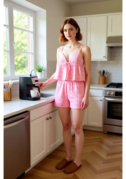 Kadın Brode Detaylı Ince Askılı Pijama Takımı Fonksiyonel Dayanıklı Kaliteli Konforlu Spor fiyatları