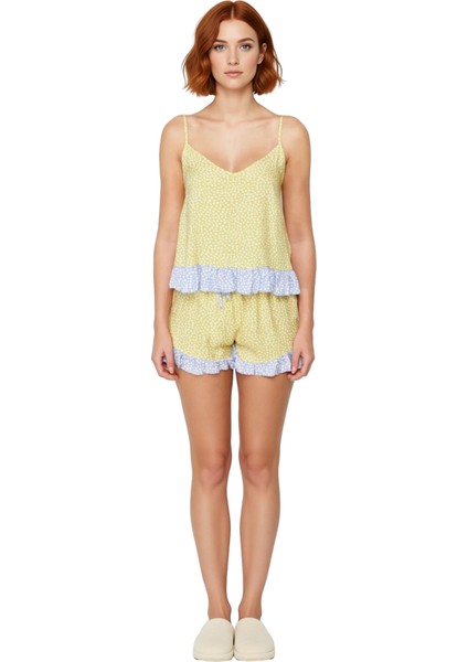 Kadın Puantiyeli Fırfırlı Ip Askılı Viskon Pijama Takımı Fonksiyonel Dayanıklı Kaliteli Şık fırsatları