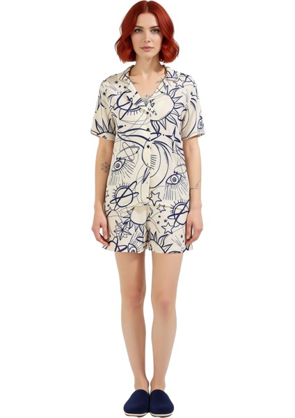 Kadın Galaksi Desenli Viskon Gömlek Şort Pijama Takımı Fonksiyonel Dayanıklı Kaliteli Spor fırsatları