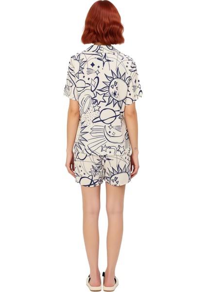 Kadın Galaksi Desenli Viskon Gömlek Şort Pijama Takımı Fonksiyonel Dayanıklı Kaliteli Spor indirimleri