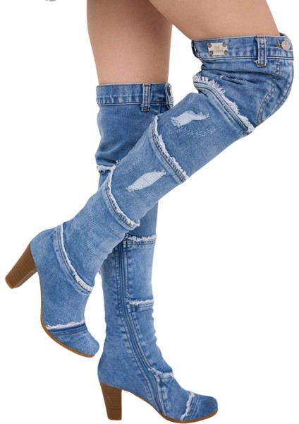 /kovboy Kot Çizmeleri, Kadın Kot Ayakkabılar, Western Botlar, Platform Kot Botlar / Mavi Renk Kot Çizme /doğum Günü Hediyesi