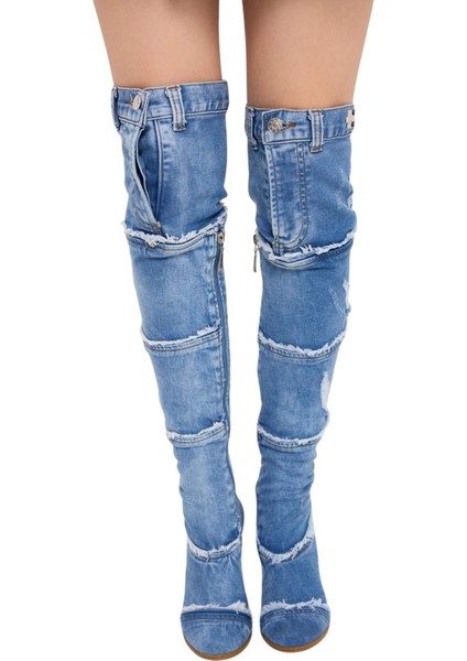 /kovboy Kot Çizmeleri, Kadın Kot Ayakkabılar, Western Botlar, Platform Kot Botlar / Mavi Renk Kot Çizme /doğum Günü Hediyesi fiyatları