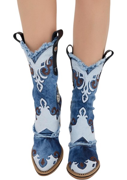 /kovboy Kot Çizmeleri, Kadın Kot Ayakkabılar, Western Botlar, Platform Kot Botlar / Mavi Renk Kot Çizme /doğum Günü Hediyesi fiyatları