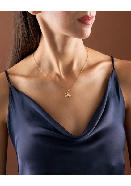925 Ayar Gümüş Altın Renkli Balina Kuyruğu Kolye | Silveria Jewels modelleri