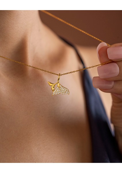 925 Ayar Gümüş Altın Renkli Balina Kuyruğu Kolye | Silveria Jewels indirimleri
