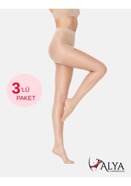 Kadın Külotlu Çorap, Parlak Ince, 15 Denye, Fit, 3'lü Paket, Kaçmaya Karşı Dayanıklı, Açık Ten (51), M/l