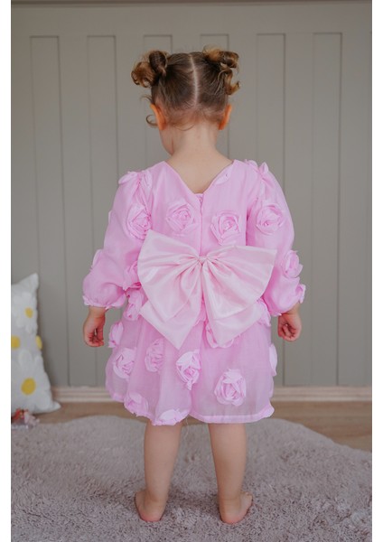 Kız Bebek Elbise Uzun Kollu Fiyonklu Güllü Doğum Günü Parti Düğün Özel Gün Abiye Kız Çocuk Elbise ALY1021 fiyatları