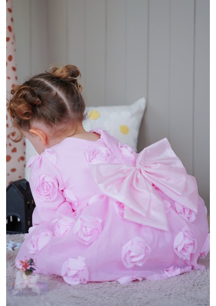 Kız Bebek Elbise Uzun Kollu Fiyonklu Güllü Doğum Günü Parti Düğün Özel Gün Abiye Kız Çocuk Elbise ALY1021 modelleri