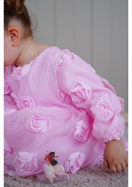 Kız Bebek Elbise Uzun Kollu Fiyonklu Güllü Doğum Günü Parti Düğün Özel Gün Abiye Kız Çocuk Elbise ALY1021 fırsatları