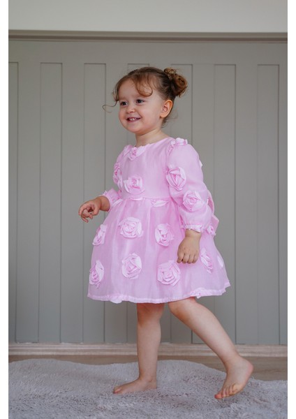 Kız Bebek Elbise Uzun Kollu Fiyonklu Güllü Doğum Günü Parti Düğün Özel Gün Abiye Kız Çocuk Elbise ALY1021 indirimleri