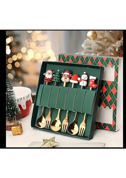 6'lı Noel Yılbaşı Kaşık Çatal Seti