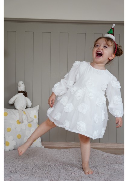 Kız Bebek Elbise Uzun Kollu Fiyonklu Güllü Doğum Günü Parti Düğün Özel Gün Abiye Kız Çocuk Elbise ALY1021 fiyatları