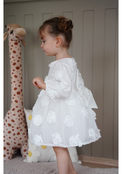 Kız Bebek Elbise Uzun Kollu Fiyonklu Güllü Doğum Günü Parti Düğün Özel Gün Abiye Kız Çocuk Elbise ALY1021 modelleri