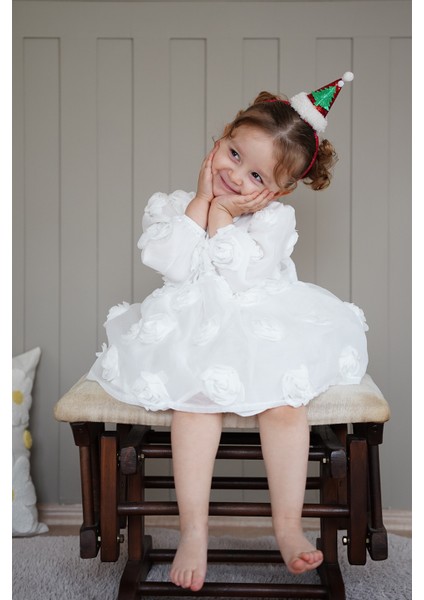 Kız Bebek Elbise Uzun Kollu Fiyonklu Güllü Doğum Günü Parti Düğün Özel Gün Abiye Kız Çocuk Elbise ALY1021 fırsatları