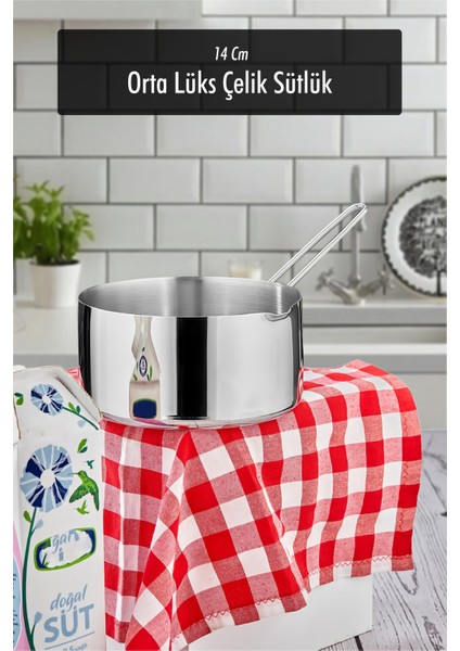 14 cm Orta Boy Lüx Paslanmaz Çelik Sütlük & Sosluk & Kaçerola
