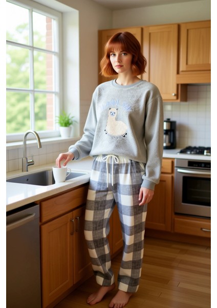 Kadın Wellsoft Lama Baskılı Pijama Takımı Fonksiyonel Dayanıklı Kaliteli Konforlu Estetik Şık fiyatları