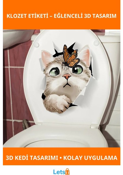 3D Kedi Tasarımlı Eğlenceli Klozet Etiketi