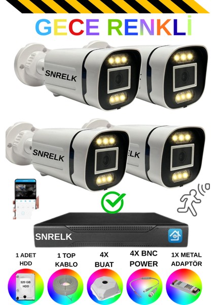 Sencrom 4'lü 6x Warm LED 1080P Gece Renkli Su Geçirmez Güvenlik Kamera Set