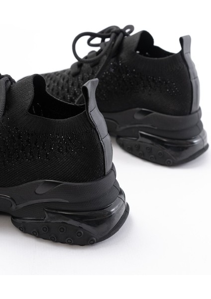 ZRİN-2024 Premium Siyah Bağcıklı Triko Taşlı Kadın Spor Ayakkabı indirimleri