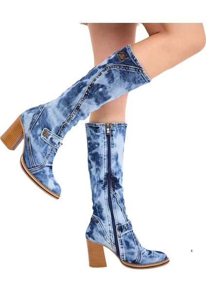 /kovboy Kot Çizmeleri, Kadın Kot Ayakkabılar, Western Botlar, Platform Kot Botlar / Mavi Renk Kot Çizme /doğum Günü Hediyesi