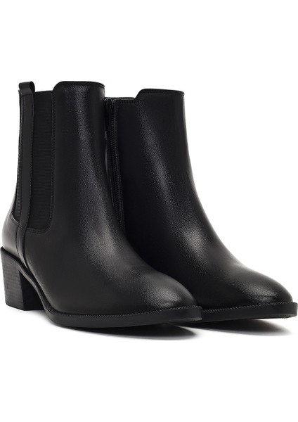 Kadın Siyah Fermuarlı Kalın Topuklu Deri Bot 25WFD164018 fırsatları