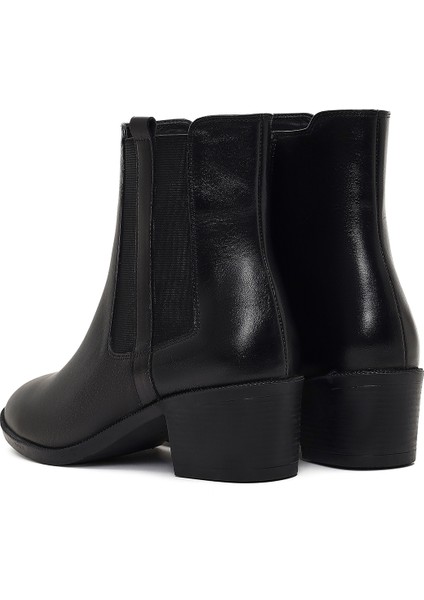 Kadın Siyah Fermuarlı Kalın Topuklu Deri Bot 25WFD164018