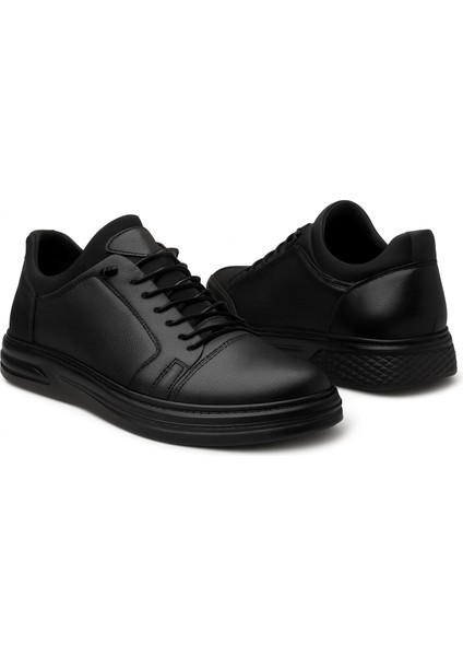 GR0408 Hakiki Deri Akıllı Bağcık Bilekten Streçli Ortopedik Siyah Renk Erkek Ayakkabı