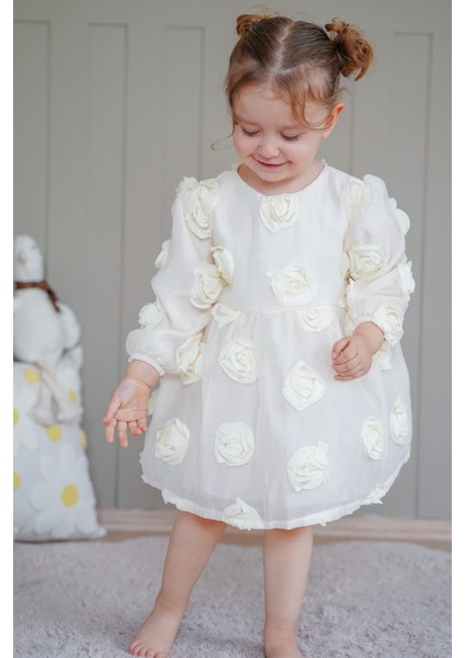 Kız Bebek Elbise Uzun Kollu Fiyonklu Güllü Doğum Günü Parti Düğün Özel Gün Abiye Kız Çocuk Elbise ALY1021 fiyatları