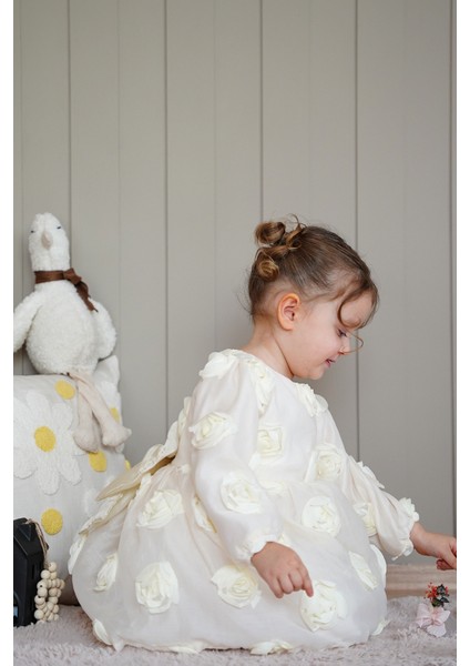 Kız Bebek Elbise Uzun Kollu Fiyonklu Güllü Doğum Günü Parti Düğün Özel Gün Abiye Kız Çocuk Elbise ALY1021 modelleri