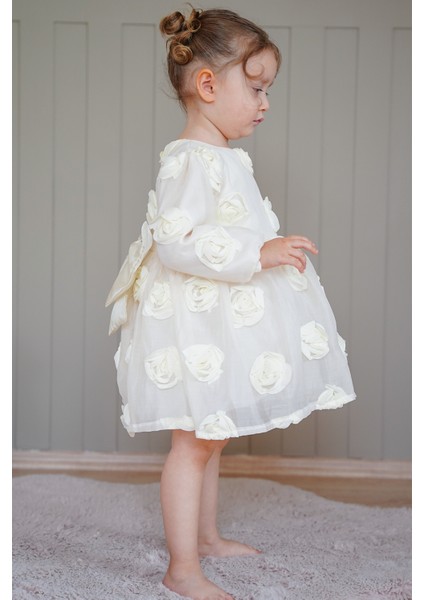 Kız Bebek Elbise Uzun Kollu Fiyonklu Güllü Doğum Günü Parti Düğün Özel Gün Abiye Kız Çocuk Elbise ALY1021 fırsatları