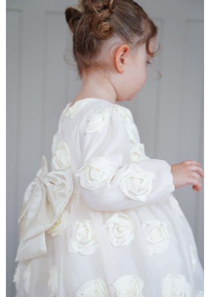 Kız Bebek Elbise Uzun Kollu Fiyonklu Güllü Doğum Günü Parti Düğün Özel Gün Abiye Kız Çocuk Elbise ALY1021 indirimleri