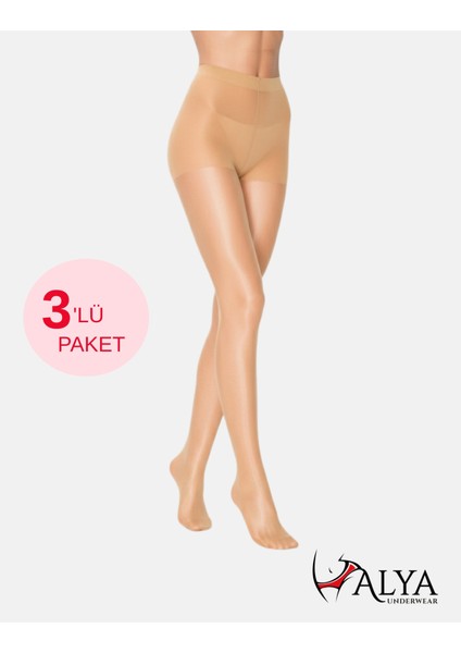 Kadın Külotlu Çorap, Parlak Ince, 15 Denye, Fit, 3'lü Paket, Kaçmaya Karşı Dayanıklı, Ten (57), S/m