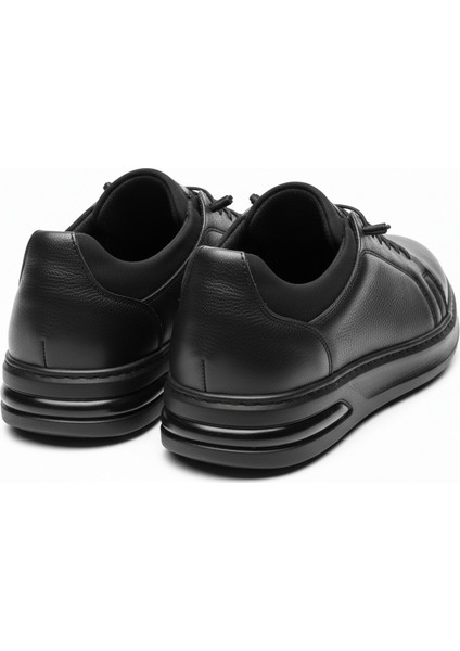 GR0408 Hakiki Deri Akıllı Bağcık Bilekten Streçli Ortopedik Siyah Renk Erkek Ayakkabı