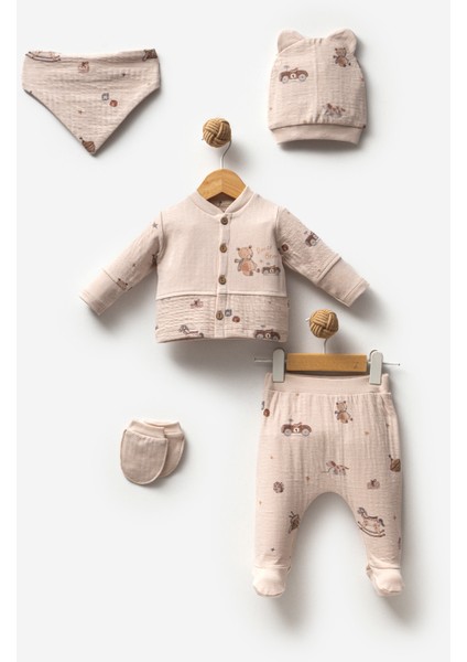 %100 Organik Pamuk Sürücü Ayı 5 Parça Hastane Çıkış Seti