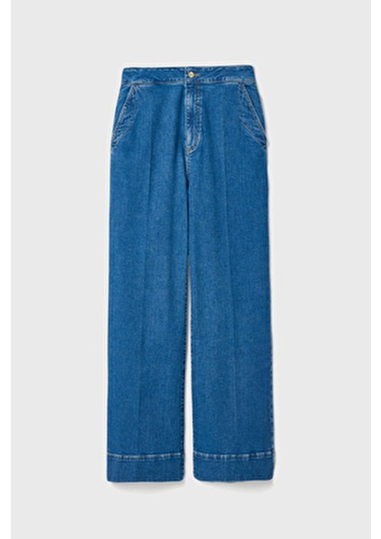 Kadın Geniş Paça Jean Pantolon Denim Kumaşla Klasik Tarzda Rahat Kesim