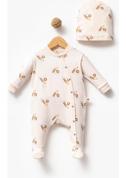 %100 Pamuk Motor Baskı Bebek Tulum