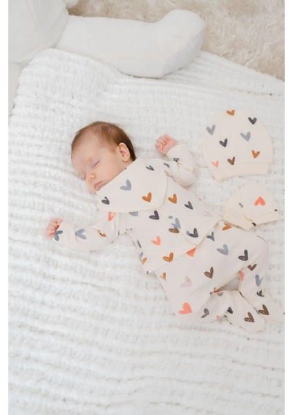 Unisex Bebek Sonbahar Yaprak Desenli Natural 5li Hastane Çıkışı Zıbın Seti