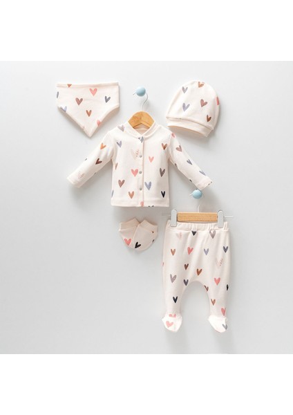 Unisex Bebek Sonbahar Yaprak Desenli Natural 5li Hastane Çıkışı Zıbın Seti modelleri