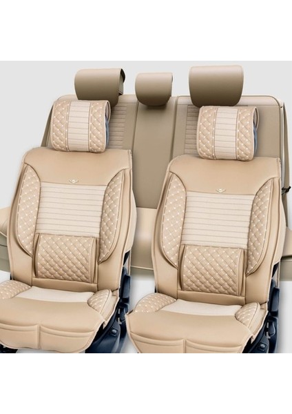Aldysm Renault Fluence Uyumlu Lüx Deri Oto Koltuk Kılıfı Ön Arka Takım Kemer Serisi Bej