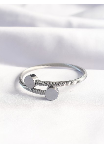 316L Çelik Gümüş Renk Oval Aksesuarlı Burgu Model Bileklik ve Yüzük Kombini fırsatları