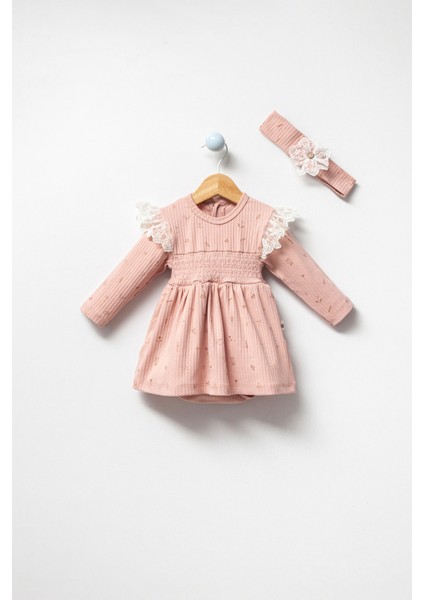 %100 Organik Pamuk Bodyli Dantelli Kız Bebek Elbise