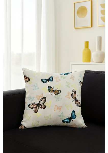 Duck Kelebekli Kırlent Kılıfı Bej Sarı V1 40X40 fiyatları