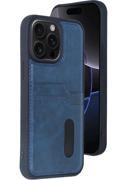 iPhone 15 Pro Max Kılıf Sara Kartvizitli Deri Kılıf - Lacivert