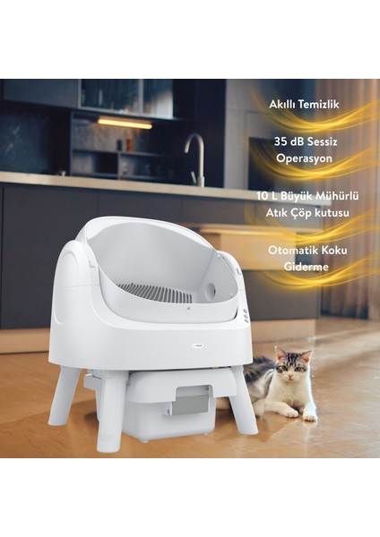 Autoscooper 11 Açık Üst Akıllı Otomatik Kedi Tuvaleti | Büyük Irklar İçin Uygun, Akıllı Sensör, Koku Hapsetme