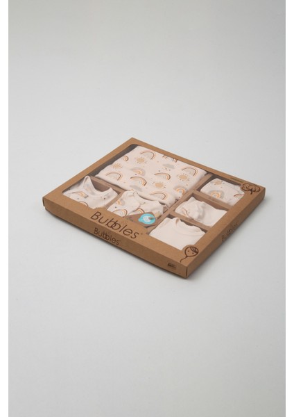 %100 0rganik Pamuk Gökkuşağı Baskılı Kutulu 10 Parça Unisex Bebek Hastane Çıkış Seti fiyatları